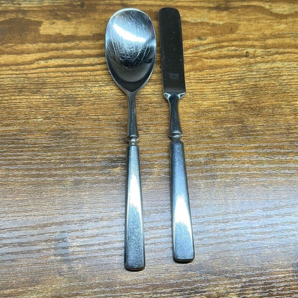 Dansk Anvil Korea Knife and Soup Spoon Stainless Steel Flatware SCRATCHED